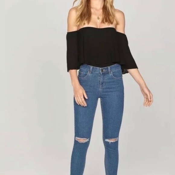 Amuse Society Change of Heart Knit Black Off The Shoulder Bodysuit NWT Small - Picture 3 of 3